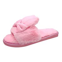 Theoylos Women's Soft Plush House Slippers Cross Band Fleece Cotton Slippers Non Slip Cozy Winter Slippers Pink