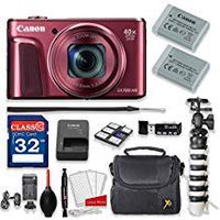 Canon PowerShot SX720 HS 20.3MP 40X Optical Zoom Digital Camera Kit (Red) + 32GB High Speed Memory Card + Extra Battery + Professional Accessory Bundle