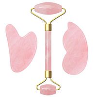 MUOBOFU Crystal Roller & Gua Sha Board -100% Natural Rose Quartz Massage Tool -3 in 1 Professional Facial & Gua Sha Massager -Eye Puffiness Treatment Healing Neck Slimming Skin Care Tool