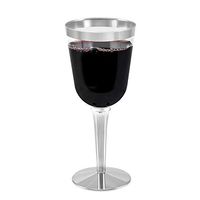 100 Silver Rimmed Disposable Plastic Wine Glasses | Large 10 oz. Premium Clear Hard Plastic Fancy Wine Cups for Weddings & Events (100-Pack) by BloominGoods
