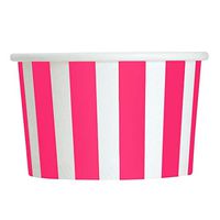 [50 Count] Valentine's Day Pink Paper Ice Cream Cups - 4 oz Striped Dessert Bowls - Comes In Many Colors & Sizes! Frozen Dessert Supplies