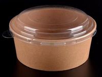 KRAFT PAPER BOWL WITH LID - PE COATED WATER &OIL RESISTANT - TAKEOUT - CASE of 300 (48 oz - 1300 ml)