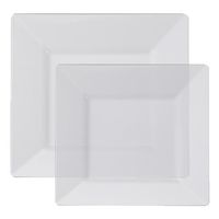 Posh Party Supplies Fancy Square Clear Plastic Plate Combo for 20 Settings | 20 9.5" Dinner Plates | 20 6.5" Salad Plates | 40 Piece Set