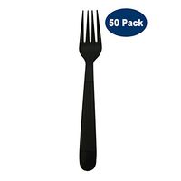 Black Heavy Duty, Disposable Plastic Forks by AMPAR, 7.1" Length, Strong Tines, Bulk Case of 50 Great for Catering, Restaurants, Picnics, BBQ and More