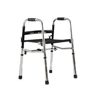 PIWYHOW Standard Foldable Walker, Portable Aluminum Height Adjustable Elderly Rehabilitation Standing Aid, 5 Inches Wheels Lightweight Walking Frame, Silver