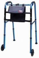 Carex Explorer Folding Walker with Wheels, Blue, Weight Capacity 300 lbs
