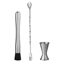 3PCs Professional Bartending Kit, Stainless Steel Muddler Bar Tool Cocktail Muddler Set with Muddler, Cocktail Spoon, Jigger