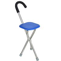 AD Multi-Function Aluminium Cane Walking Stick Chair with Seat (Square Blue)