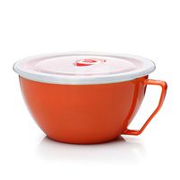 WWSHM 900ml Noodle Bowl With Lid Handle Stainless Steel Plastic Leak-Proof Food Container Rice Soup Bowls (Color : Red)
