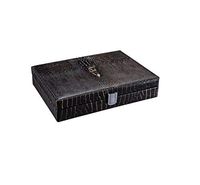 LHFJ Cigar Humidor Cedar Wooden Crocodile Leather Embossing Cigar Box with Hygrometer Capacity 20