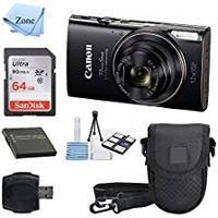 Canon PowerShot ELPH 360 HS(Black) with 12x Optical Zoom and Built-in Wi-Fi with Deluxe Starter Kit Including 64GB SDHC Flexible Tripod + Extra Battery + Protective Camera Case