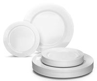 " OCCASIONS" 240 plates Pack 120 Guest Wedding Party Disposable Plastic Plates Set - 120 x 9'' Luncheon + 120 x 6.25'' Dessert plates - (Plain White)