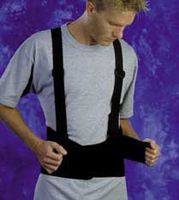 Back Support - X-Large Industrial Back Support 8 inch back panel, 4 inch double pull straps. Hook & loop closure. Shoulder suspenders. Black.