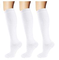 Squeezy Compression Energy Socks (3 Pairs) Stocking for Women and Men, Flight, Travel (White, S/M)