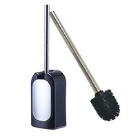 Bretoes Compact Wall-Mounted Toilet Brush Holder Bathroom Brush with Plating Stainless Steel Handle (Black)