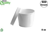 [500 Count] 8 oz Disposable White Paper Soup Containers with Lids Combo - Half Pint Ice Cream Containers, Frozen Yogurt Cups, Restaurant, Microwavable, Take Out, to Go Deli Containers, Recyclable