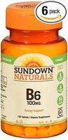 Sundown Naturals B6 100 mg Tablets - 150 ct, Pack of 6