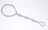 Blue, Crystal & Silver Magnetic Therapy Stretch Foot Jewelry (Size Medium - 9.5")