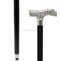 Decorated Premium Designer's Black Sturdy Walking Stick With Nickel Plated Brass Handles For Men & Women By Nagina International