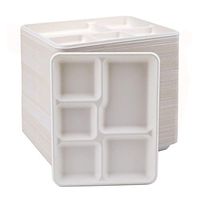 Bekith 100 Pack 5 Compartment Paper Plate - Compostable Biodegradable Disposable Tray, Eco-Friendly Made of Sugar Cane Fibers - Great for Lunch and Dinner Parties