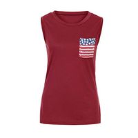 LiqniudD Women's Round Neck Tank Tops Summer Casual Blouse American Flag Pocket Sleeveless Vest (S, red)