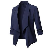 Meikosks Women's Casual Blazer Solid Color Cardigan Open Front Long Sleeve Jacket Plus Size Coat Navy