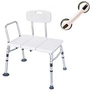 HEALTHLINE Tub Transfer Bench Balance Assist Suction Grab Bar Lightweight Medical Bath Shower Chair with Backrest Non-Slip Seat, Bathtub Transfer Bench for Elderly Disabled, Adjustable Height, White