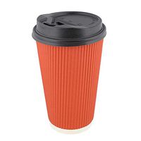 Lot45 Disposable Paper Cups with Lids, 100 Pack - 16 oz Coffee Cups To Go Expresso Cups with Rippled Sleeve in Red