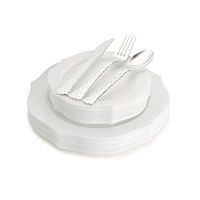 100 Piece Elegant White Disposable Plastic Plates & Plastic silverware Set Heavyweight Place Setting | Service For 20 Guests Includes 20 Dinner Plates 20 Dessert Plates 20 Forks 20 Spoons 20 Knives
