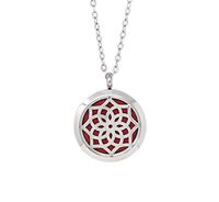 Aromatherapy Essential Oil Diffuser Stainless Steel Silver Magnetic Locket Pendant 2 sizes Chain Necklace, Refill Pads & Diffuser Bracelet in a gift bag & Free Ebook (flower2)