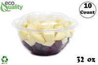 32oz Clear Disposable Salad Bowls with Lids (10 Pack) - Clear Plastic Disposable Salad Containers for Lunch To-Go, Salads, Fruits, Airtight, Leak Proof, Fresh, Meal Prep | Rose Bowl Container (32oz)