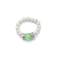 Cats Eye Light Green and White Magnetrim Stretch Ring (Extra Small)