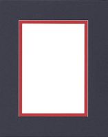 Pack of (2) 16x20 Double Acid Free White Core Picture Mats Cut for 11x14 Pictures in Navy Blue and Real Red