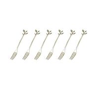 HENGRUI Creative Small Fork 6pcs Series of Handle Leaf-shaped Fruit Fork, Retro Fork for Kitchen Dining Bar, Silver