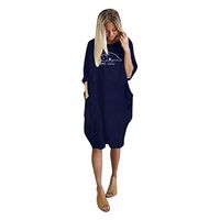 LISTHA Womens Pocket Loose Dress Crew Neck Casual Long Dresses Plus Size