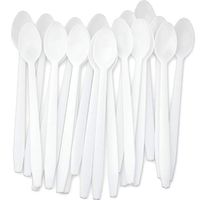 Extra Sturdy, Super Fun White 8in Sundae Spoons 50ct Heavy Duty Disposable Plastic Utensils for Ice Cream, Milkshakes, Tea and Floats. Best Long Spoon for Stirring Cocktails and Tall Iced Beverages