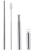 Coucoland Telescopic Straw Portable Reusable Drinking Straws Stainless Steel Metal Straw with Aluminum Case Cleaning Brush Keychain Carabiner for Travel (Silver)