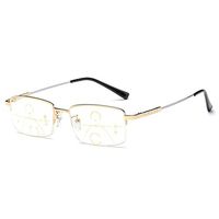 Fuyingda Men's and women's reading glasses rectangular glasses metal half frame multi-focus far and near dual-use