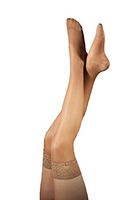 Therafirm Women's Lace-Top Thigh High Stockings - 15-20mmHg Mild Compression Nylons (Black, Large)
