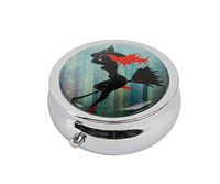 Halulu Sexy Witch on a Broomstick and hat Custom Fashion Round Glass Pill Case 2.1 Inch Tablet Holder Storage Bag Wallet