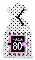 CakeSupplyShop Item#PGB-081 Happy 80th Birthday Pink w. Black Polka Dot Party Favor Bags with Ties -12pk