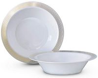 " OCCASIONS" 40 Bowls Pack, Heavyweight Disposable Wedding Party Plastic Bowls (14oz Soup Bowl, Diamond White & Gold)