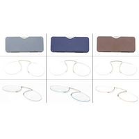3 Pack - Pince Nez Stainless Steel Lightweight Reading Glasses and Glasses Case (3 Pack Includes:1) Grey 2) Dark Blue 3) Coffee, 2.75)