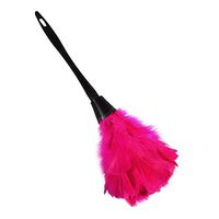 Delaman 14 Inch Soft Turkey Feather Duster, Cleaning Brush, with Black Handle Home Furniture Car Cleaning Tools (Color : Rose red)