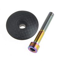 TH-OUTSP 1-1/8 inch Matte Carbon Fiber Cycling Headset Stem Top Cap Titanium Bolt Road Mountain Bike Headset Cap +M6X35 Titanium Bolt