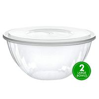 Plasticpro Disposable 150 Ounce Round Crystal Clear Plastic Serving Bowls With Lids Party Snack or Salad Bowl, Chip Bowls, Snack Bowls, Candy Dish, Salad Container Pack of 2