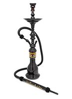 Khalil Mamoon Black (1 Hose) Hookah Stainless Steel, Premium Black Finish Black Striped Base Egyptian Clay Bowl (Black Base)