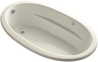 KOHLER K-1162-S1GW-47 Sunward ExoCrylic Drop-In Bubble Massage Air Bath with Bask Heated Surface and End Drain, 60 x 42-Inch, Almond