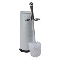 Bath Bliss Stainless Steel Swirl Textured Toilet Brush & Holder Set, Decorative, Freestanding, Heavy Duty Cleaning, White