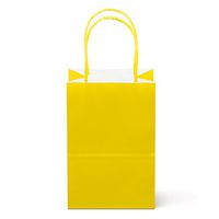 24 Counts Food Safe Premium Paper and Ink Small 8.5” X 5.25”, Vivid Colored Kraft Bag with Colored Sturdy Handle, Perfect for Goodie Favor DIY Bag, Environmentally Safe (Small, Yellow)